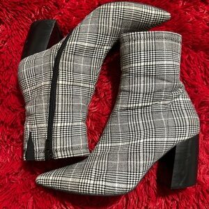 Jeffrey Campbell Black and White Plaid Heeled Boots